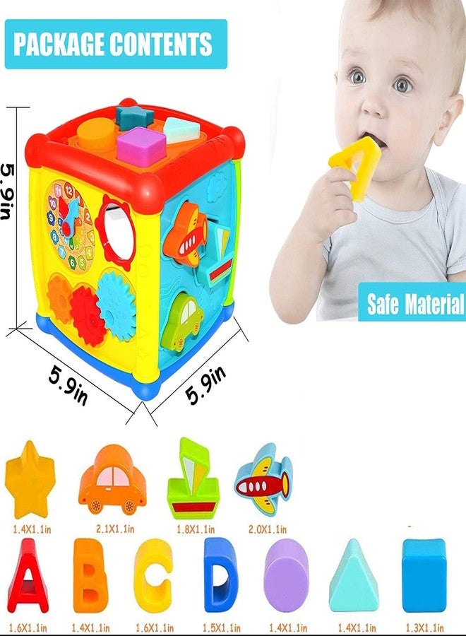 YUJASV مكعب أنشطة الأطفال YUJASV 6 في 1 يتضمن حروف ABCD، وفرز الأشكال الملونة، وساعة على شكل مركبة، ومفاتيح بيانو، وشجرة حروف الأبجدية، لعبة تعليمية للأطفال - Image 3